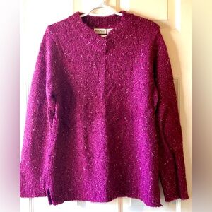 White Stag Magenta Purple Cream Black Mingled Nubby Textured Sweater Sz Medium